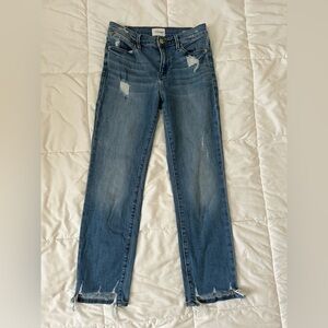 Frame Denim Blue Distressed Straight Leg Jeans